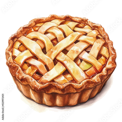 Fresh Baked Apple Pie, watercolor illustration vector, isolated on a white background.