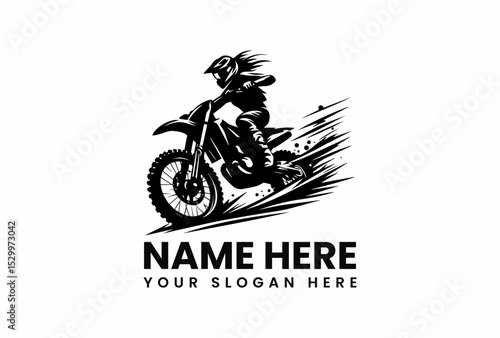 Black vector silhouette of aggressive motocross rider creating massive dirt spray during high-speed jump