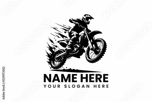 Black vector silhouette of aggressive motocross rider creating massive dirt spray during high-speed jump