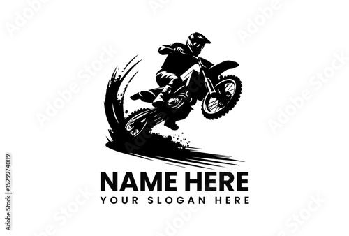 Black vector silhouette of aggressive motocross rider creating massive dirt spray during high-speed jump