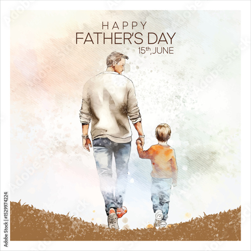 Happy Father's day concept vector background. Father giving son ride on back. Father and son with text happy father's day.