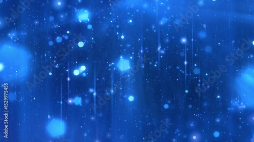 Blue Particle Curtain Flowing Forward 4K Loop features white lights animating toward the viewer with sparkles and flares in a blue atmosphere in a loop.