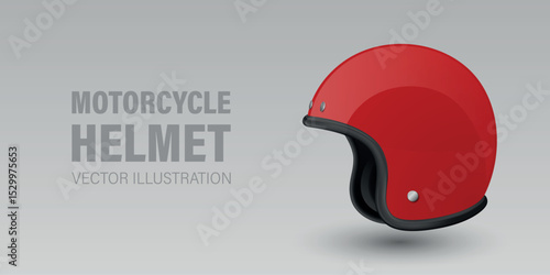 Vector 3D Realistic Red Classic Vintage Open-Face Motorbike Helmet. Glossy Motorcycle Helmet Design Template for Mockup. Side View. Motorcycle Helmet Icon, Closeup, Isolated