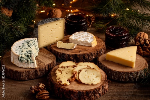 Delicious Cheese Platter With Assorted Varieties and Accompaniments During Fe...