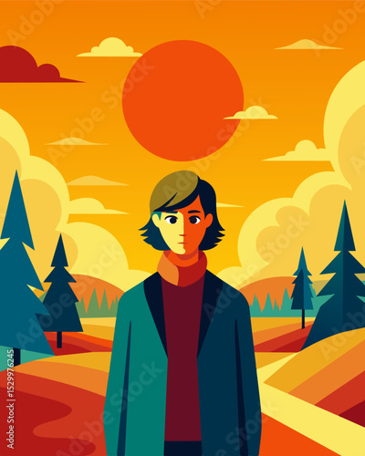 Despite the bright sunny day outside the atmosphere around the person felt bleak and ominous.. Vector illustration