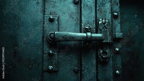 Metal door with latch; textured and aged surface