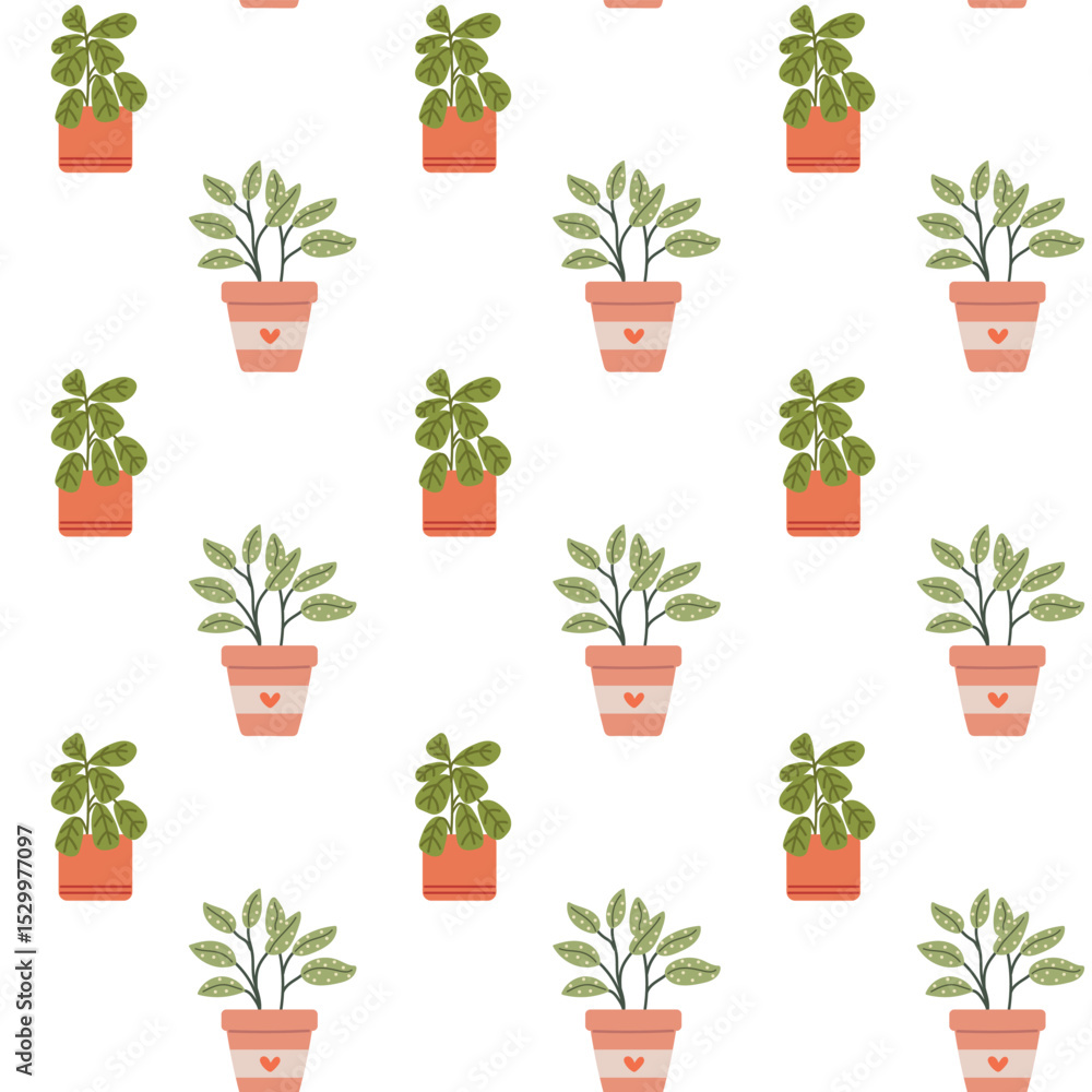 Fototapeta premium Seamless pattern with house plants. Home plants.