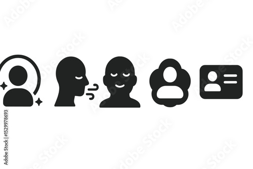 Peaceful User Icons. Solid style icons of peaceful user profiles: user with reflection halo, profile icon with breath overlay,