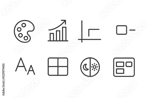 Visualization Customization Icons. Line style icons of visualization customization: color palette, chart style, axis settings,