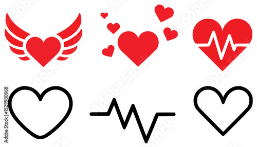 Wallpaper Mural Set of simple heart icons including wings heartbeat and outlines in red and black Torontodigital.ca