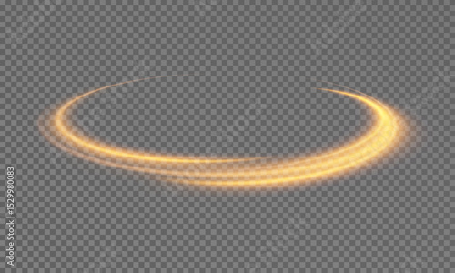 Gold glowing lines of speed. light effect with bokeh and sparkles on a transparent background. Light trail wave, fire trail line and glow curve swirl.