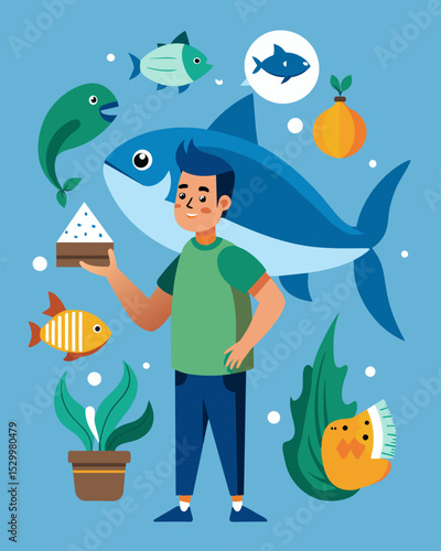 A campaign educating consumers on the importance of choosing sustainable seafood and making informed choices when purchasing and consuming fish.. Vector illustration
