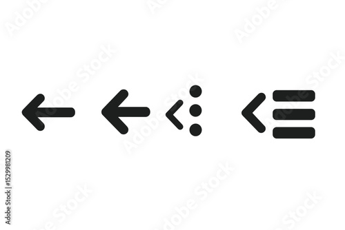 Solid Menu Arrows. Solid style icons of menu back arrows: submenu exit, dropdown back, context menu left, nested back icon. No