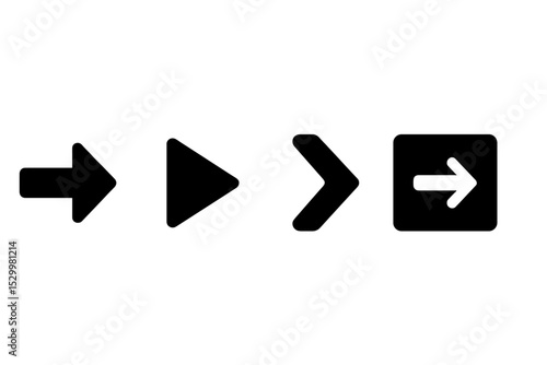 Progression Icons Set. Solid style icons of action advancement: progress arrow, go next icon, advance step, task forward. No text,