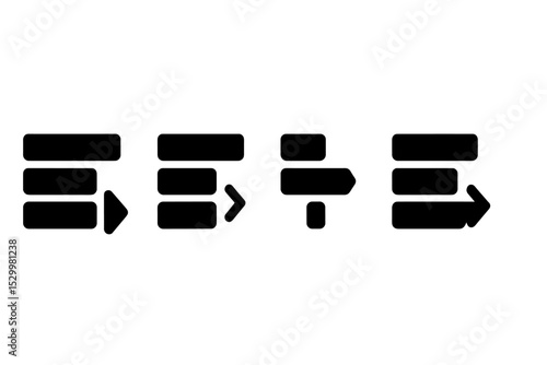 Solid Style Menu Icons. Solid style icons of context menus and submenus: dropdown forward arrow, submenu enter icon, drill menu