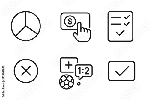 Betting Line Icons. Line style icons of betting: win probability pie chart, bet placement hand, accumulator bet icon, single bet