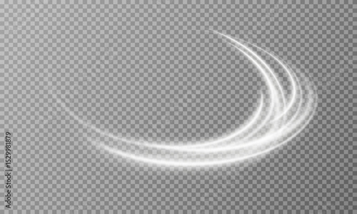 White magic spiral swirl line with dust. Glowing white lines. Luminous glowing effect. Light trace of a wave.