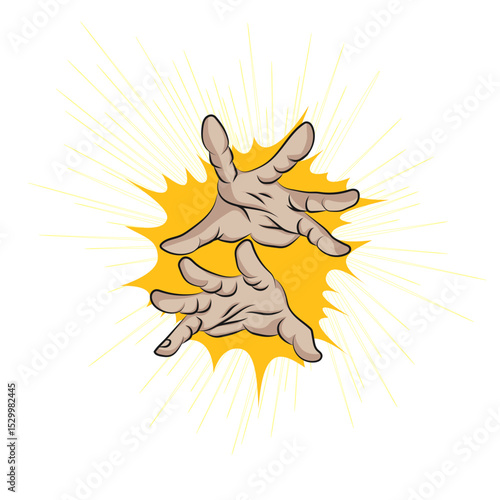 Manga hand with super energy. Anime hands vector.