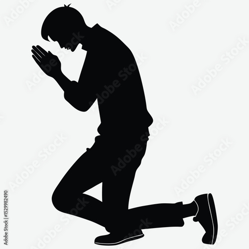 A person kneeling in prayer on a rug  silhouette design vector art and illustration