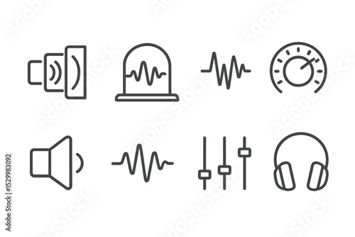Sound Effect Icons. Line style icons for sound effects: echo, reverb, distortion, volume knob, speaker, sound wave, mixer,