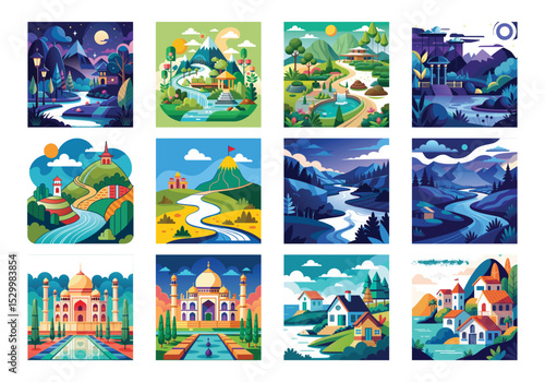 Obraz na płótnie set of landscapes vector