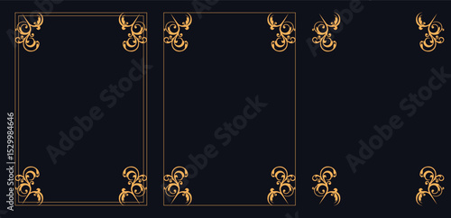 Corner frame, Black art deco frames. Vintage calligraphic frame and border illustration