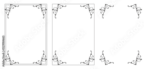 Corner frame, Black art deco frames. Decorative frame set. Vector vintage frames on white backgrounds