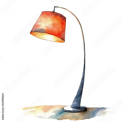 Floor Lamp, watercolor clipart vector, isolated on a white background.