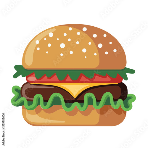 Fresh hamburger with cheese lettuce and tomato in a bright minimalistic style