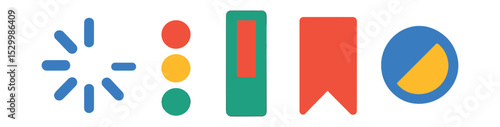 Flat vector icons of simple UI indicators: loading spinner, progress dots, scroll indicator, page marker, activity highlight.