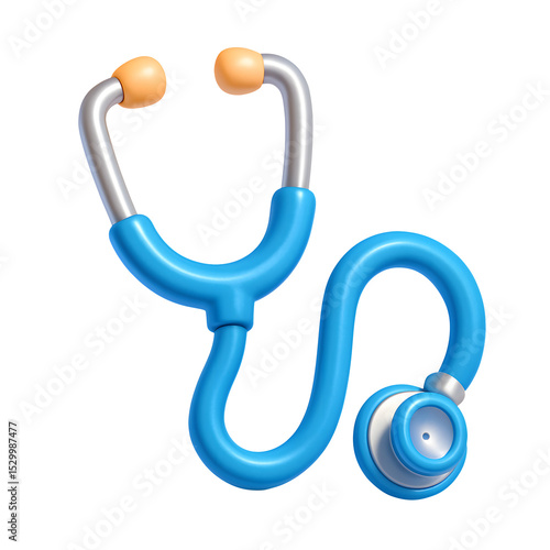 3D illustration of blue stethoscope isolated on transparent background