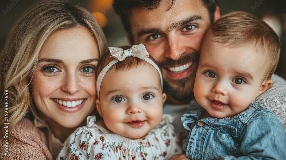 Smiling family portrait with babies Smiling family portrait with babies