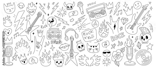 Wallpaper Mural Hand-Drawn Music-Themed Doodles Featuring Rock and Roll Elements Torontodigital.ca