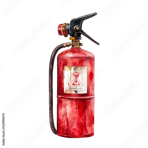 Fire Extinguisher, watercolor illustration vector, isolated on a white background.