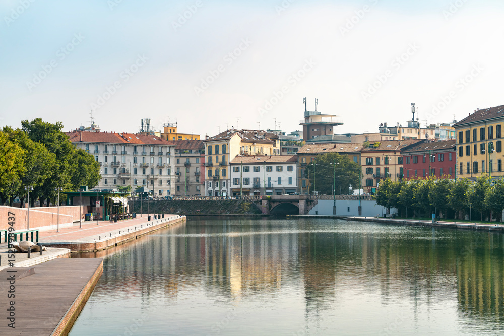 Fototapeta premium Canal and colorful historic buildings in Navigli district, Milan