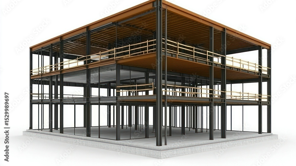 Obraz premium Steel frame building under construction on concrete base