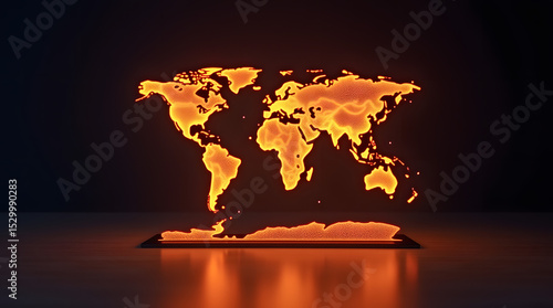 Décoration de bureau lumineuse ou lampe en carte du monde isolé sur fond noir 