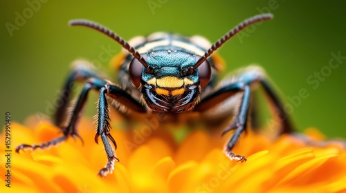 Wallpaper Mural An intense close-up image of a colorful insect perched on a vibrant flower, capturing the stunning detail of nature’s creatures and their interactions with blooms. Torontodigital.ca