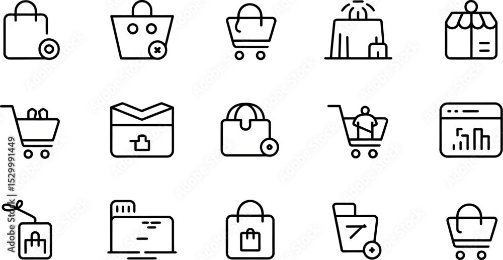 Collection of line art icons representing shopping and e commerce themes Collection of line art icons representing shopping and e commerce themes