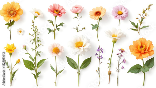 collection of flower on white background,isolated on white,clip art
