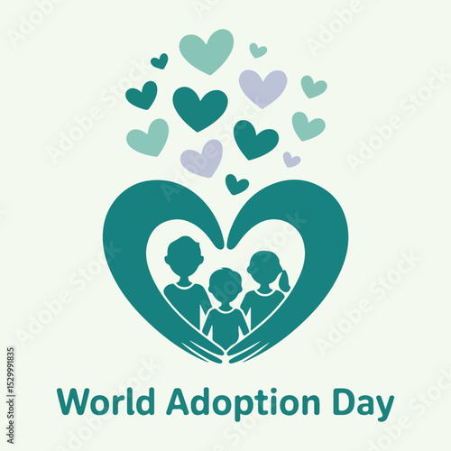 Print World Adoption Day Vector Illustration – Solid Color Family & Love Concept Design (No Gradient, No Image) 