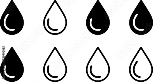 Illustration showing eight teardrop shapes in black and white colors