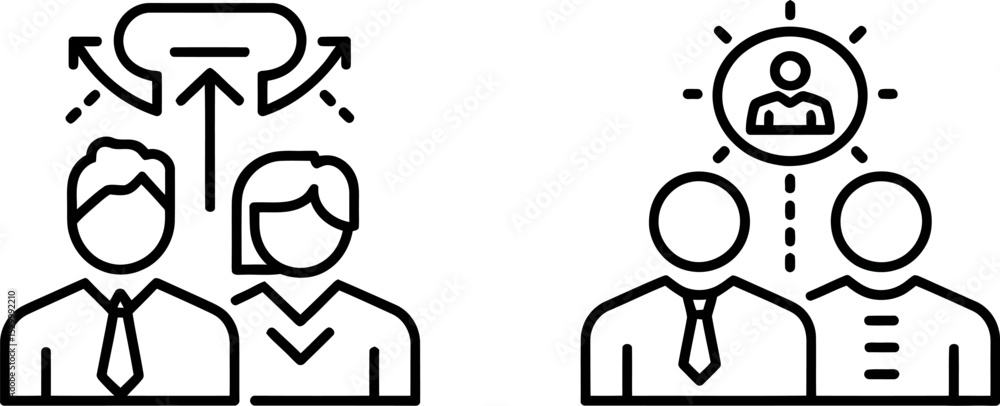 Two groups of people with different connection styles in outline style Two groups of people with different connection styles in outline style