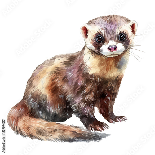 watercolor of Ferret, vector, isolated on a white background.