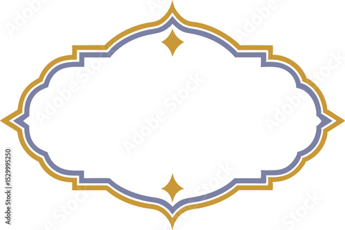 Ornamental decorative frame in elegant gold and blue colors with diamond accents