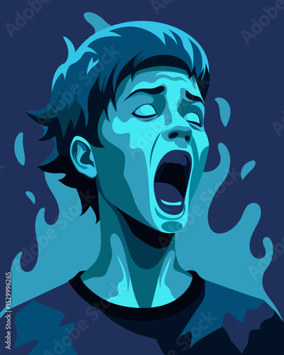 In a picture frame a persons face is frozen in a silent scream a reminder of the pain they once endured.. Vector illustration