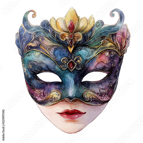 Fashion Mask, watercolor clipart vector, isolated on a white background.