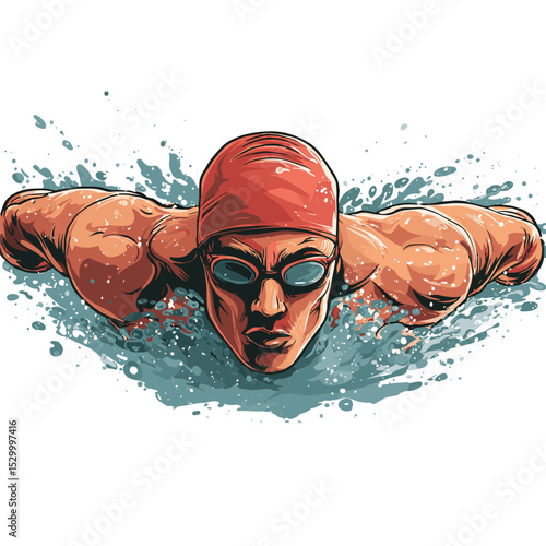 vector drawing of a swimmer underwater.Generative AI