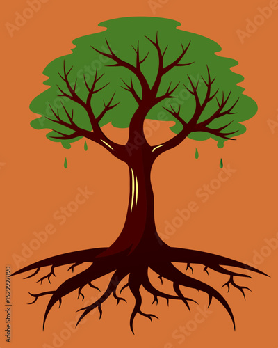A tree with rotting roots slowly being poisoned by the toxicity of the relationship it is planted in.. Vector illustration