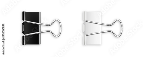 Binder clips vector realistic office stationery element set. Realistic binder clip designs